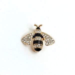 Sweet Crystal Gold and Black Bee Brooch with Sparkling Accents